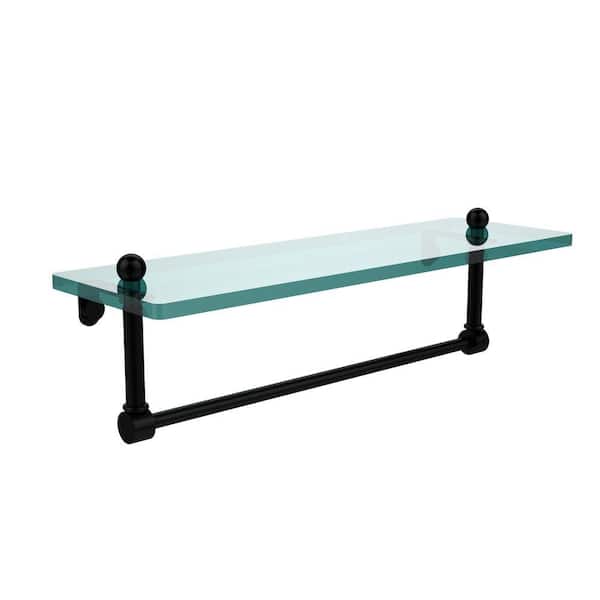 Allied Brass 16 in. L x 5 in. H x 5 in. W Clear Glass Vanity Bathroom Shelf with Integrated Towel Bar in Matte Black