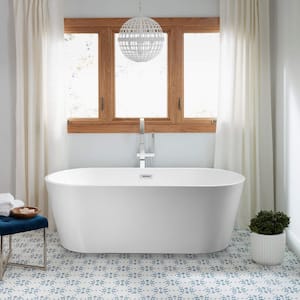 67 in. Acrylic Alcove Flatbottom Freestanding Soaking Bathtub in White