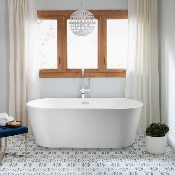 Dimakai 67 in. Acrylic Alcove Flatbottom Freestanding Soaking Bathtub in White