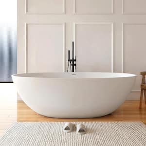 Eaton 71 in. x 35.4 in. Stone Resin Solid Surface Matte Flatbottom Freestanding Soaking Bathtub in White