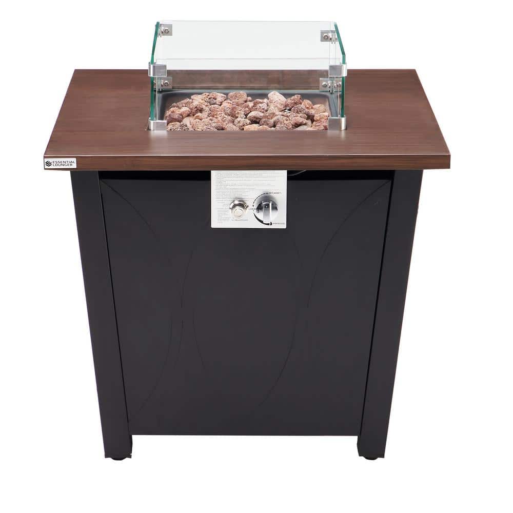 28 in. Metal Outdoor Propane Gas Fire Pit Table in Black 40,000 BTU with Gl