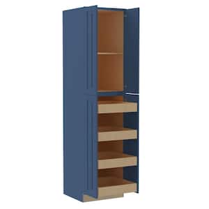 Grayson Mythic Blue Painted Plywood Shaker Assembled Pantry Kitchen Cabinet 4 ROT Soft Close 24 in W x 24 in D x 96 in H
