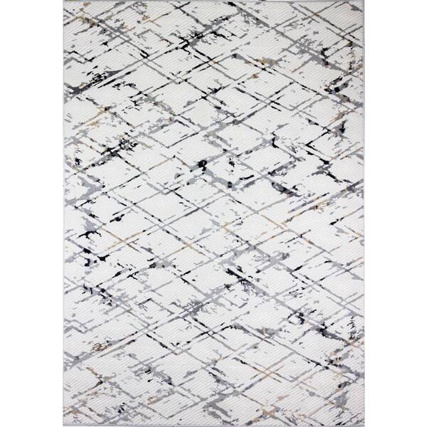 BASHIAN Carlyle Ivory/Grey 5 ft. x 8 ft. (5' x 7'6") Geometric Transitional Area Rug