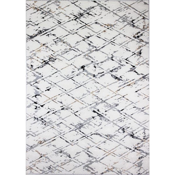 BASHIAN Carlyle Ivory/Grey 9 ft. x 12 ft. (8'6" x 11'6") Geometric Transitional Area Rug