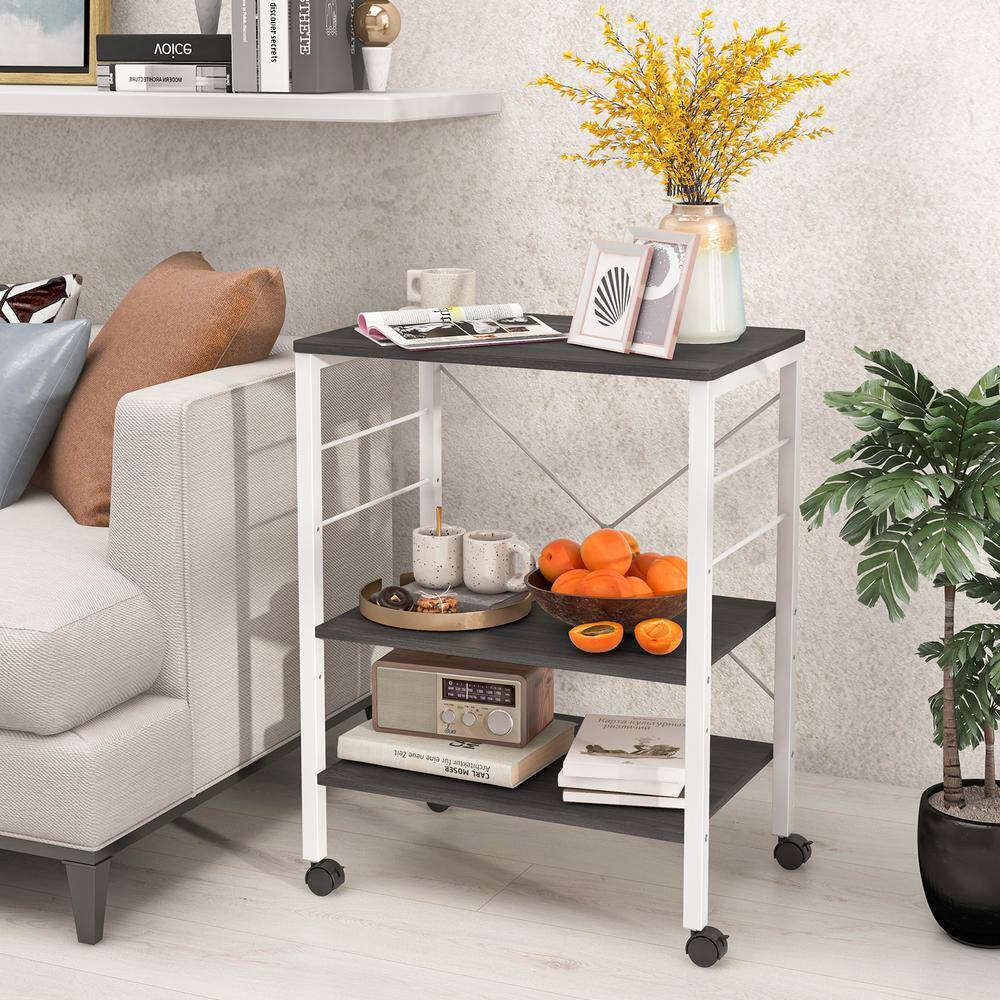 Brown 3-Tier Kitchen Cart with Storage and Hooks