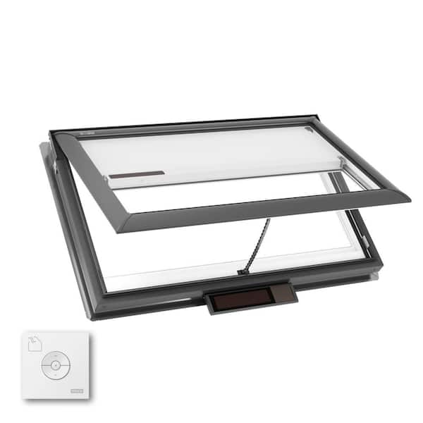 44-1/4 in. x 26-7/8 in. Solar Powered Venting Deck Mount Skylight w/ Laminated Low-E3 Glass, White Room Darkening Shade