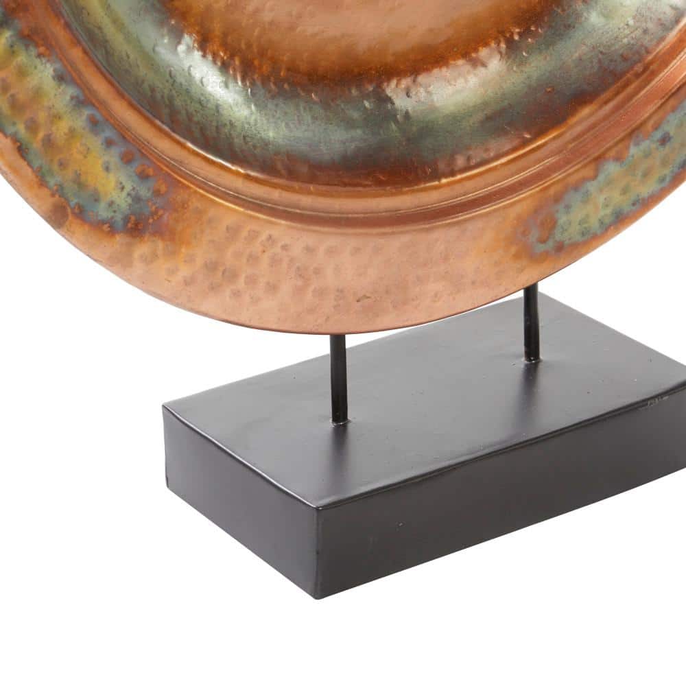 Copper Round Geometric Sculpture with Black Stand