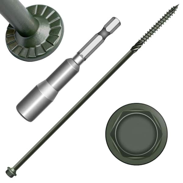 Bedrock Line #14 x 10 in. Green Hex Washer Head Structural Screws (50-Piece)
