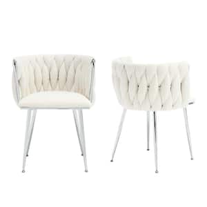 Modern White Boucle Leisure Dining Chair with Metal Legs (Set of 2)
