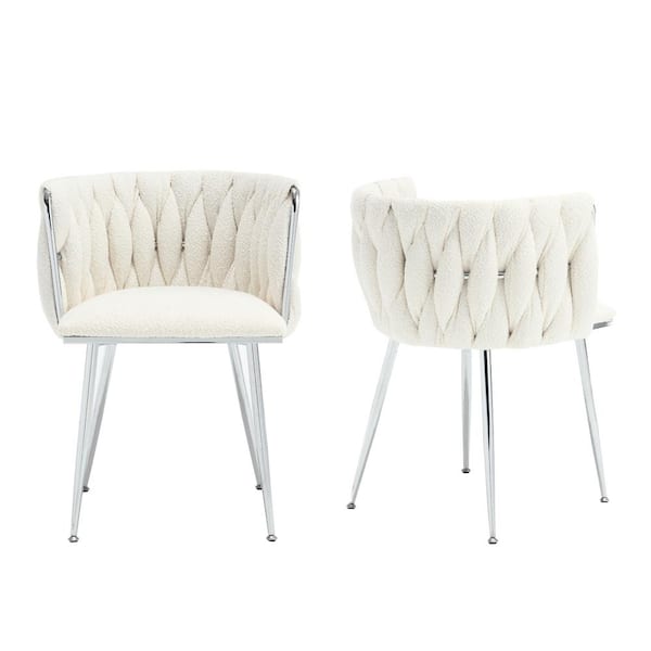 HOMEFUN Modern White Boucle Leisure Dining Chair with Metal Legs (Set of 2)