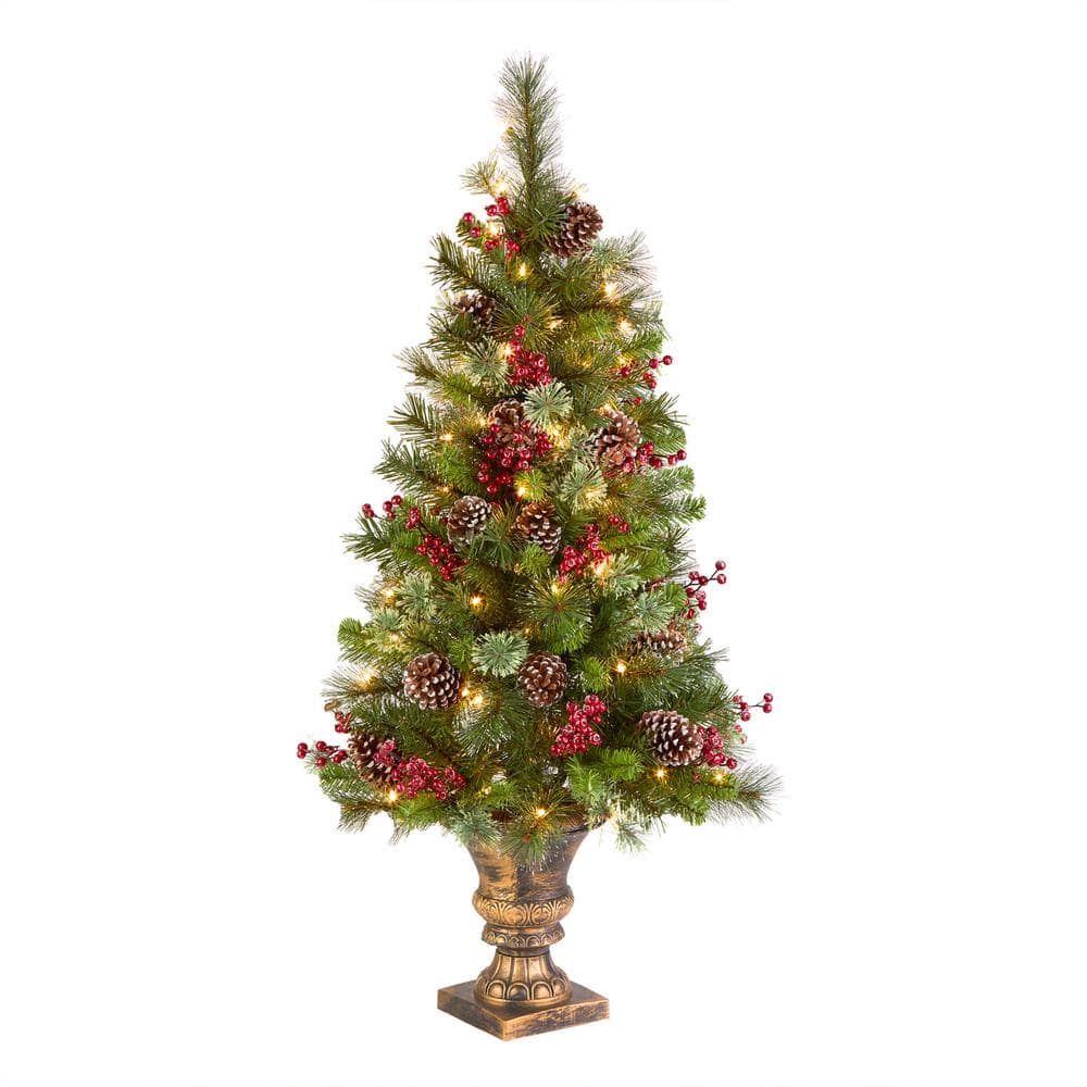 4 ft. Iced Berry Pine Entrance Artificial Christmas Tree Pre-Lit with Clear