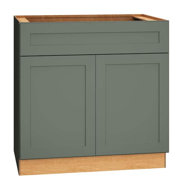 QuickShip Cottage 36 in. W x 24 in. D x 34.5 in. H Assembled Plywood Shaker Base Kitchen Cabinet in Conifer