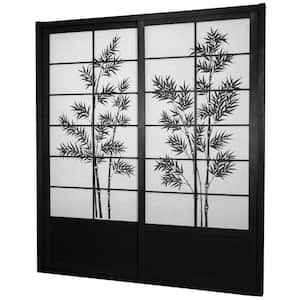 7 ft. Black Bamboo Tree 2-Panel Sliding Door