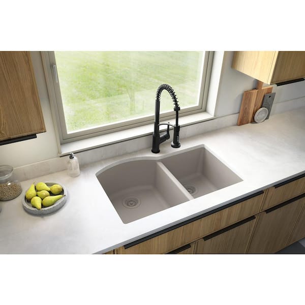 Karran Undermount Quartz Composite 32 in. 60/40 Double Bowl Kitchen Sink in Concrete