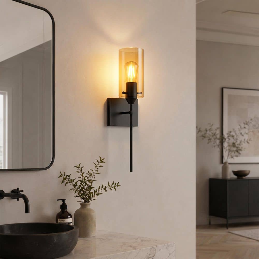 Lucia 20 in. 2-Pack Light Black Modern Rechargeable Wall Sconce with Clear Glass Shade price history on PriceWatchPro
