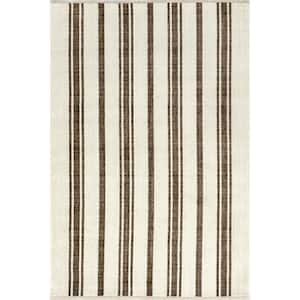 Salome Farmhouse Striped Fringe Brown 4 ft. x 6 ft. 5 in. Area Rug