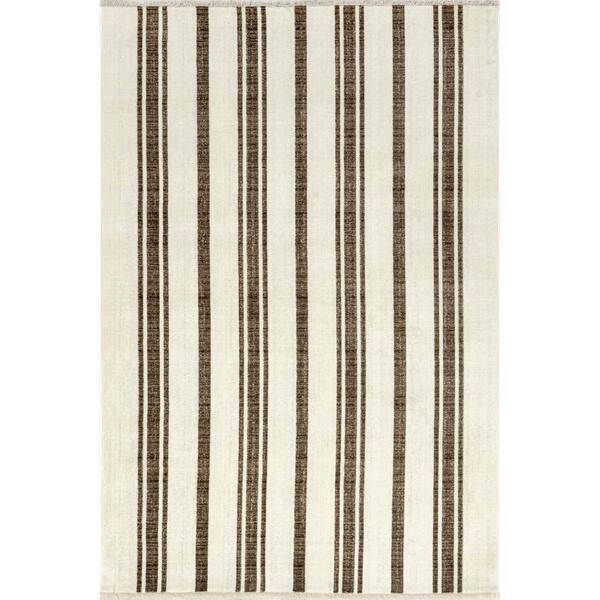 nuLOOM Salome Farmhouse Striped Fringe Brown 5 ft. x 7 ft. 10 in. Area ...