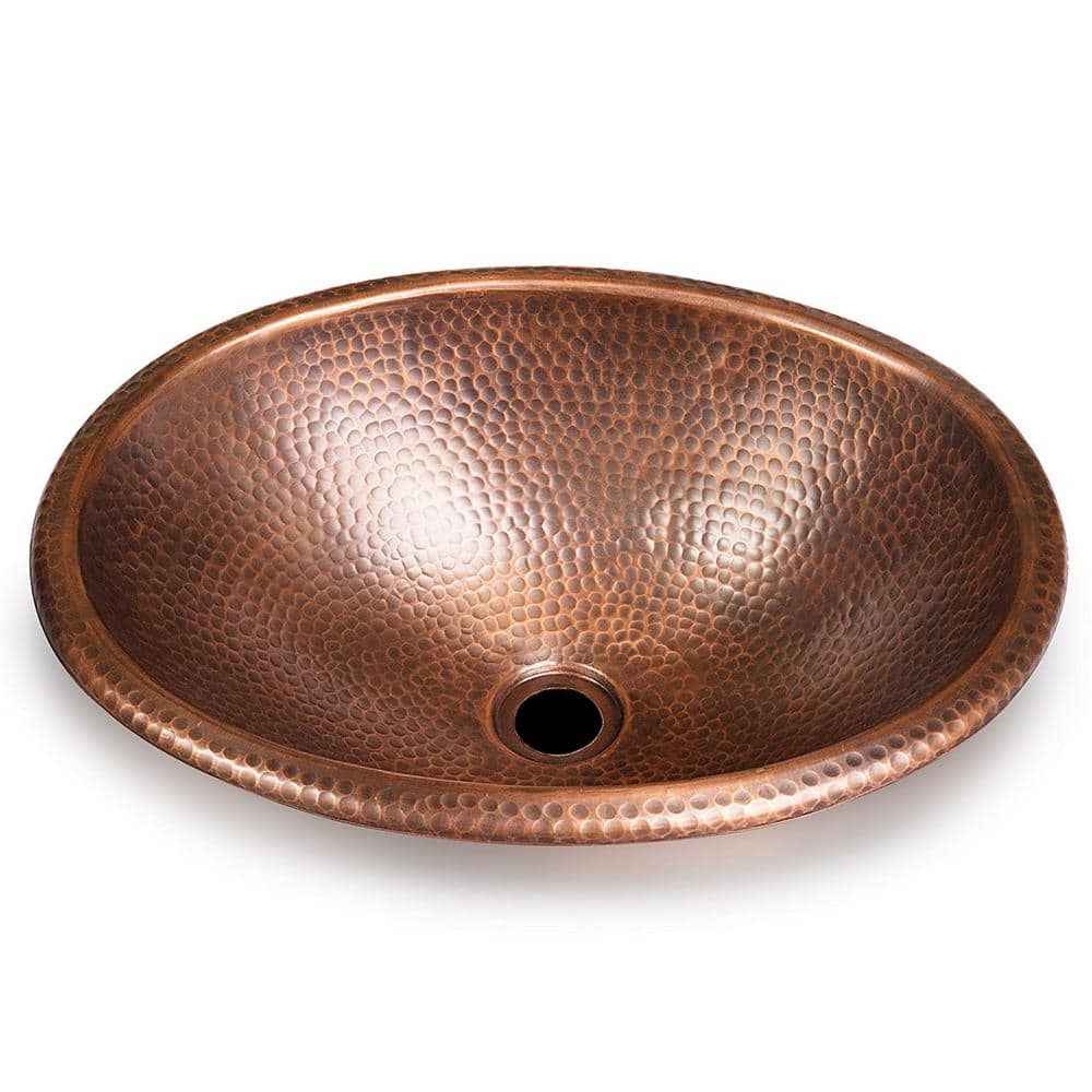 Hand Hammered Pure Copper Oval Drop-In Bathroom Sink 17 inches