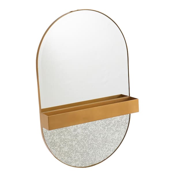 Southern Enterprises Milliner 22 in. x 34.25 in. Modern Oval Framed Gold Decorative Mirror