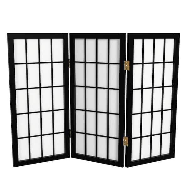 Oriental Furniture 2 ft. Short Desktop Window Pane Shoji Screen - Black - 3 Panels