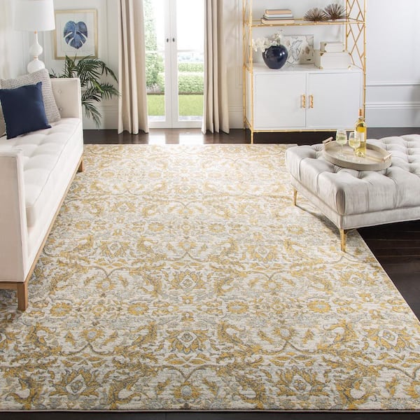 Evoke Ivory/Gold 11 ft. x 15 ft. Floral Damask Area Rug