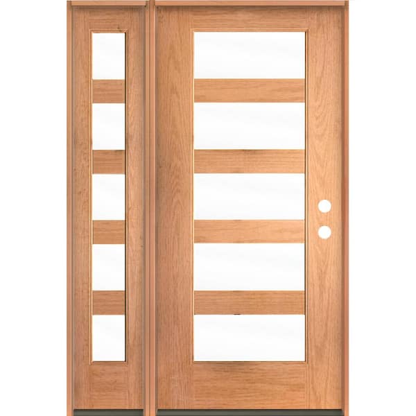 Krosswood Doors ASCEND Modern 50 in. x 80 in. 5-Lite Left-Hand/Inswing Clear Glass Teak Stain Fiberglass Prehung Front Door w/LSL