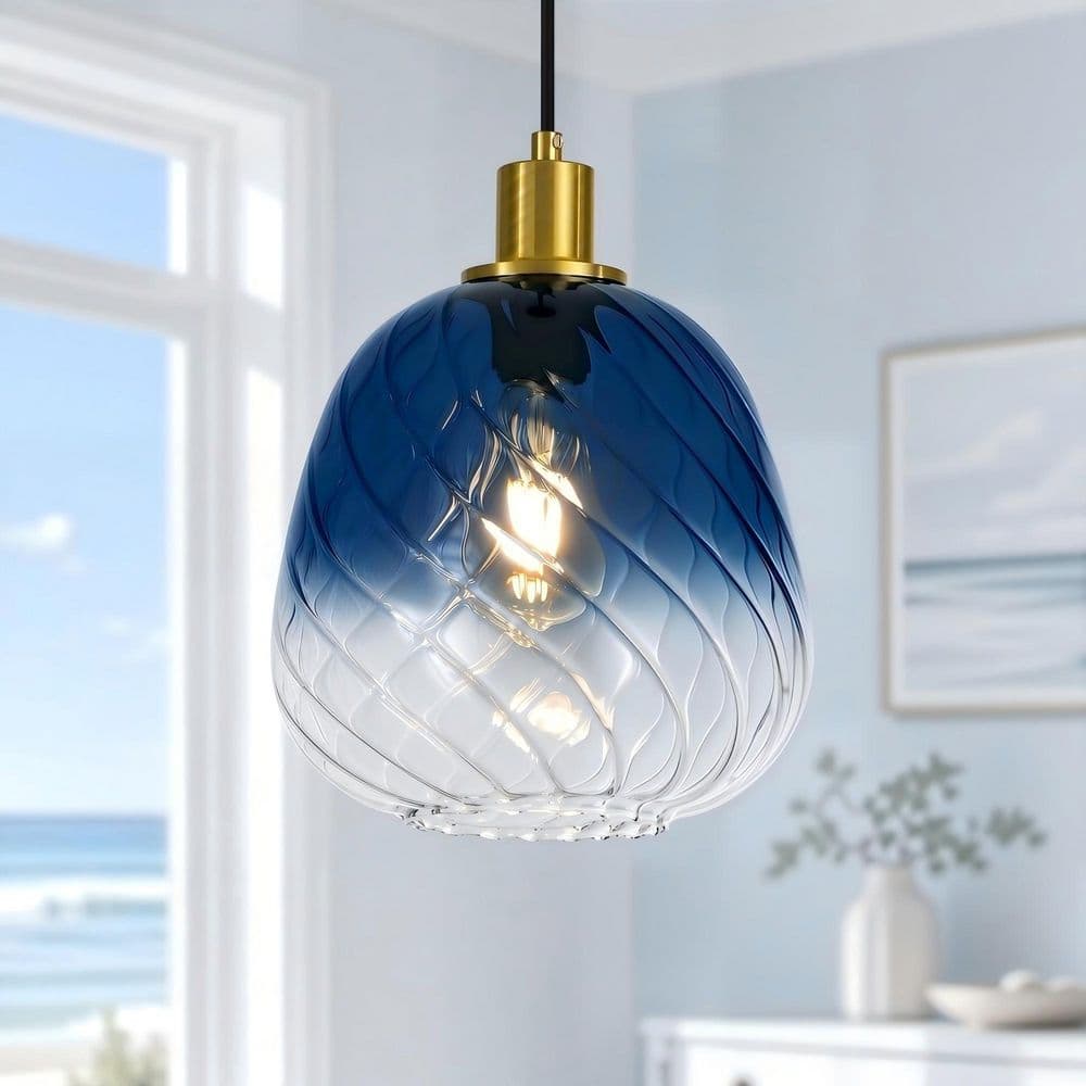 Merbotin Rayhome 1-Light Blue Pendant Light with Gradient-Tinted