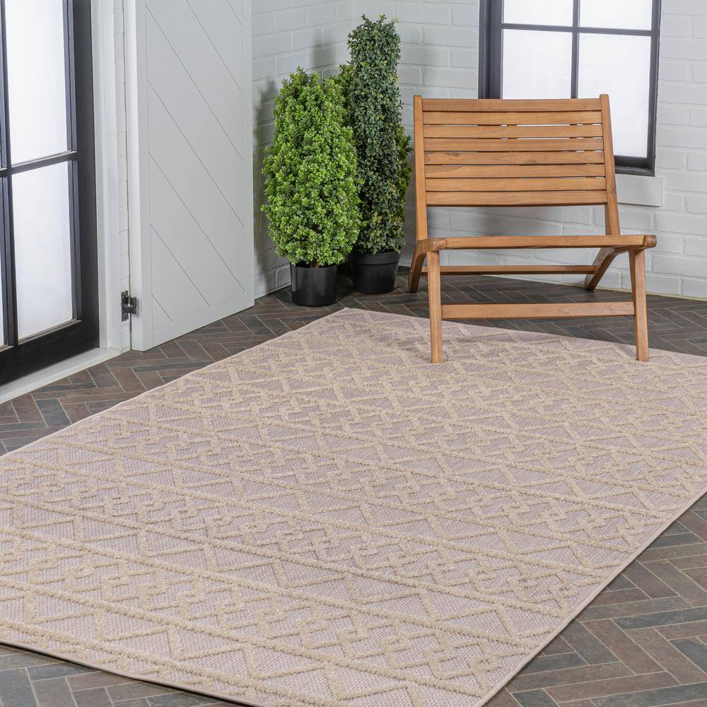 Aylan Beige High-Low Pile Geometric Indoor/Outdoor Area Rug