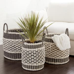 Grey Plastic Eclectic Storage Basket 19 in., 17 in., and 16 in. (Set of 3)