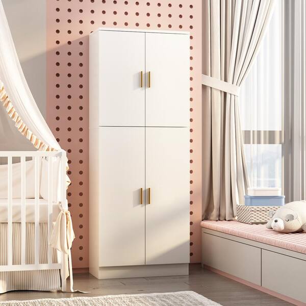 FUFU&GAGA 23.3 in. W x 61.2 in. H White Wooden 5-Shelves