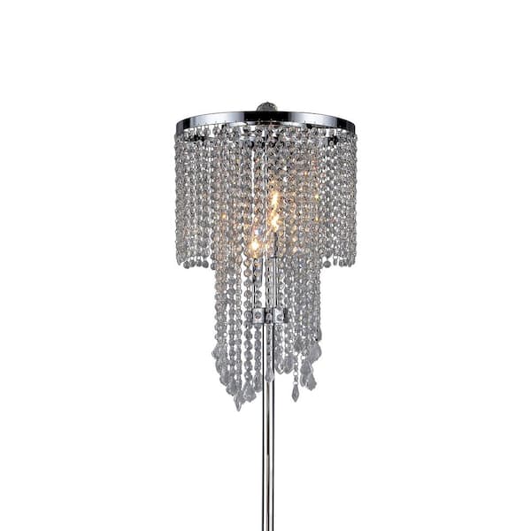 Warehouse of Tiffany Diana 63 in. 3-Light Indoor Chrome Crystal Floor Lamp with Foot Switch