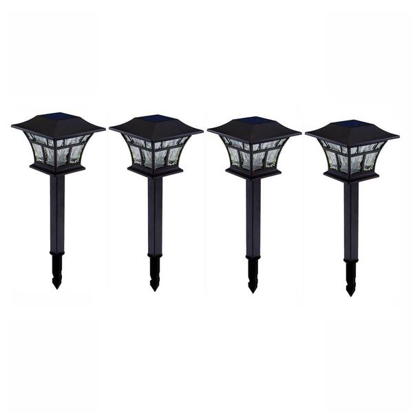 Hampton Bay Solar Mediterranean Bronze Outdoor Integrated LED Landscape Path Light with Hammered Glass Lens (4-Pack)