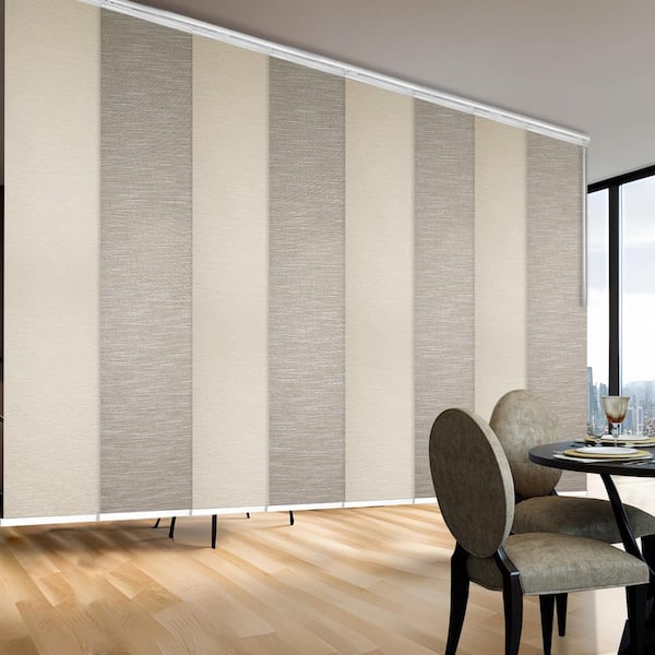 EMOH Pearlescent Hemp 130 in. - 175 in. W x 94 in. L Adjustable 8- Panel White Double Rail Panel Track with 23.5 in. Slates