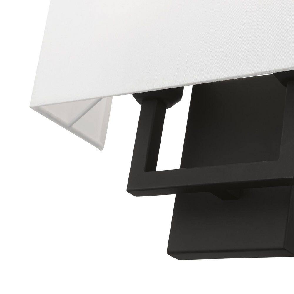 Pierson Rectangular Black Finish 2-Light Wall Sconce with Off-White Shade