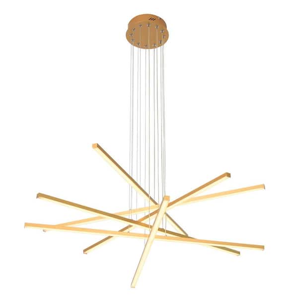 6-Light 60-Watt Integrated LED Gold Linear Hanging Chandelier for Living Room Staircase,3000K Warm Light