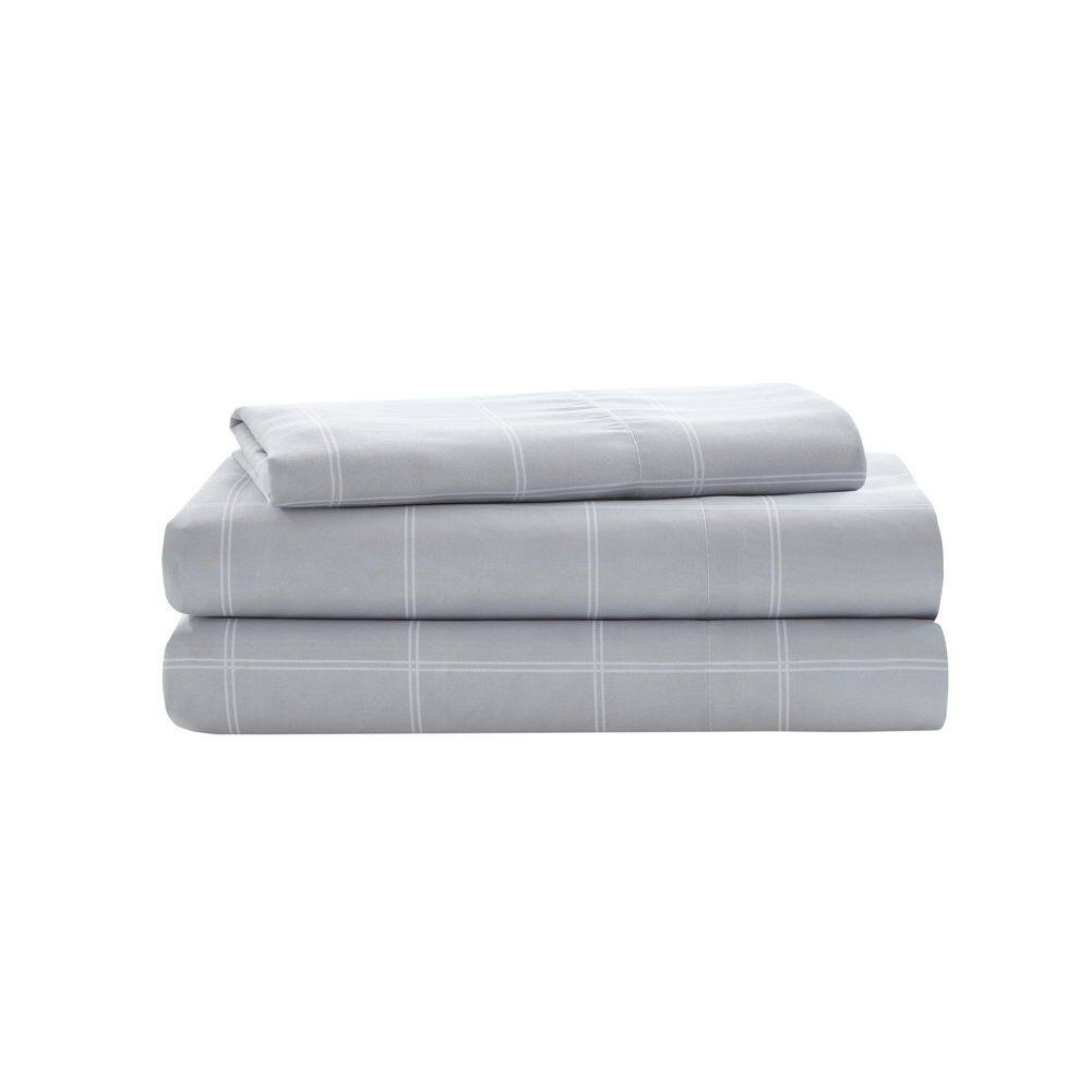 Twin Blue Striped Polyfill Comforter and Sheet Set