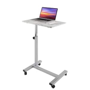 airLIFT 23.6 in. Rectangle Faux Marble/Silver Overbed Laptop Mobile Side Table Cart Desk with Adjustable Height