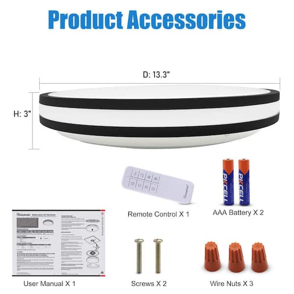 13 in. LED Flush Mount with Microwave Sensor, 4000K Neutral White, Dimmable, with Remote Control