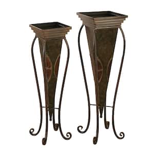 30 in., and 28 in. Extra Large Brown Metal Indoor Outdoor Planter with Scroll Stand (2- Pack)