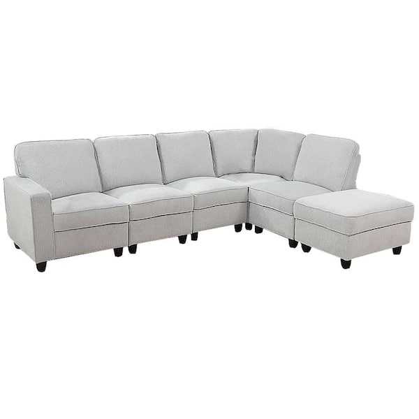 Star Home Living StarHomeLiving Left Facing 103.50 in. Wide Line Sectional Sofa 6 Pc. Set, Light Grey