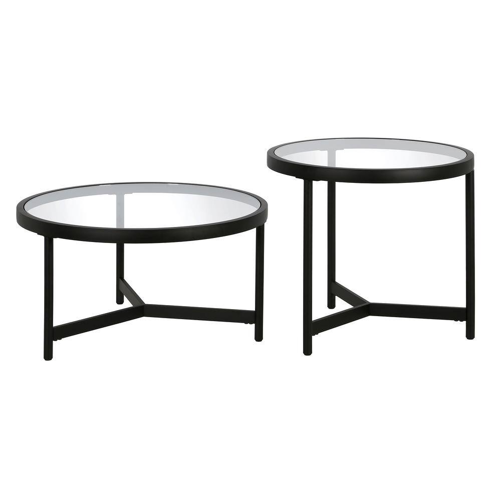Blackened Bronze Round Glass Nesting Coffee Table Set
