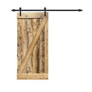 Z Bar 36 in. x 84 in. Weather Oak Stained Solid Knotty Pine Wood Interior Sliding Barn Door with Sliding Hardware Kit
