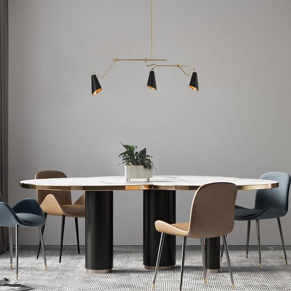 Modern Industrial 49.5 in. Black Island Chandelier, 3-Light Gold Linear Chandelier, DIY Pendant Light for Dining Room