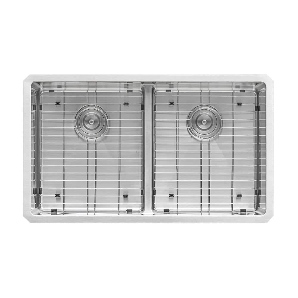 32-1/2 in. 50/50 Low Divider Stainless Steel Kitchen Sink & Industrial  Faucet - Bed Bath & Beyond - 20631654