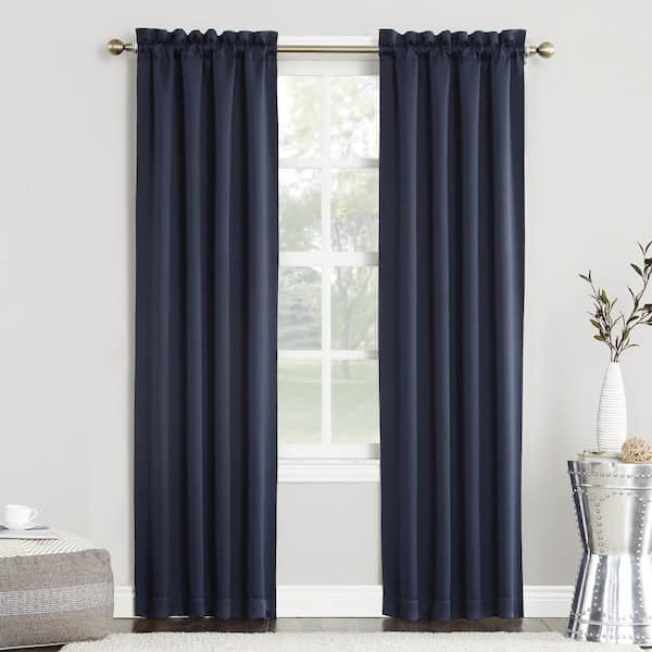 Gavin Energy Saving Navy Blue Layered 40 in. W x 108 in. L Rod Pocket Blackout Curtain (Single Panel)