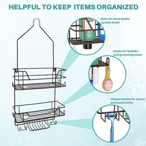 Bathroom Hanging Shower Caddy, Over Shower Head Organizer, Rustproof Shower  Organizer With Hooks And Adhesives, Anti-swing Over The Shower Head Caddy, Bathroom  Accessories - Temu