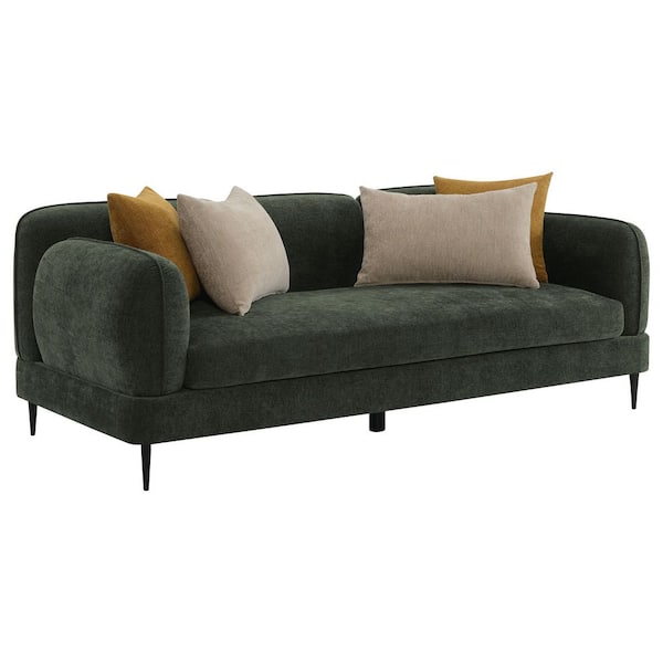 Jade 84 in. Square Arm Chenille Upholstered Rectangle Sofa in. Green