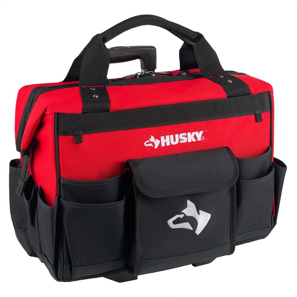 18-inch Red and Black Rolling Tool Bag with Multiple Pockets