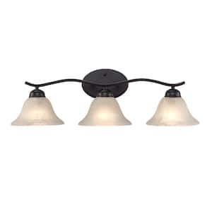 Hollyslope 26 in. 3-Light Oil Rubbed Bronze Bathroom Vanity Light Fixture with Marbleized Glass Shades