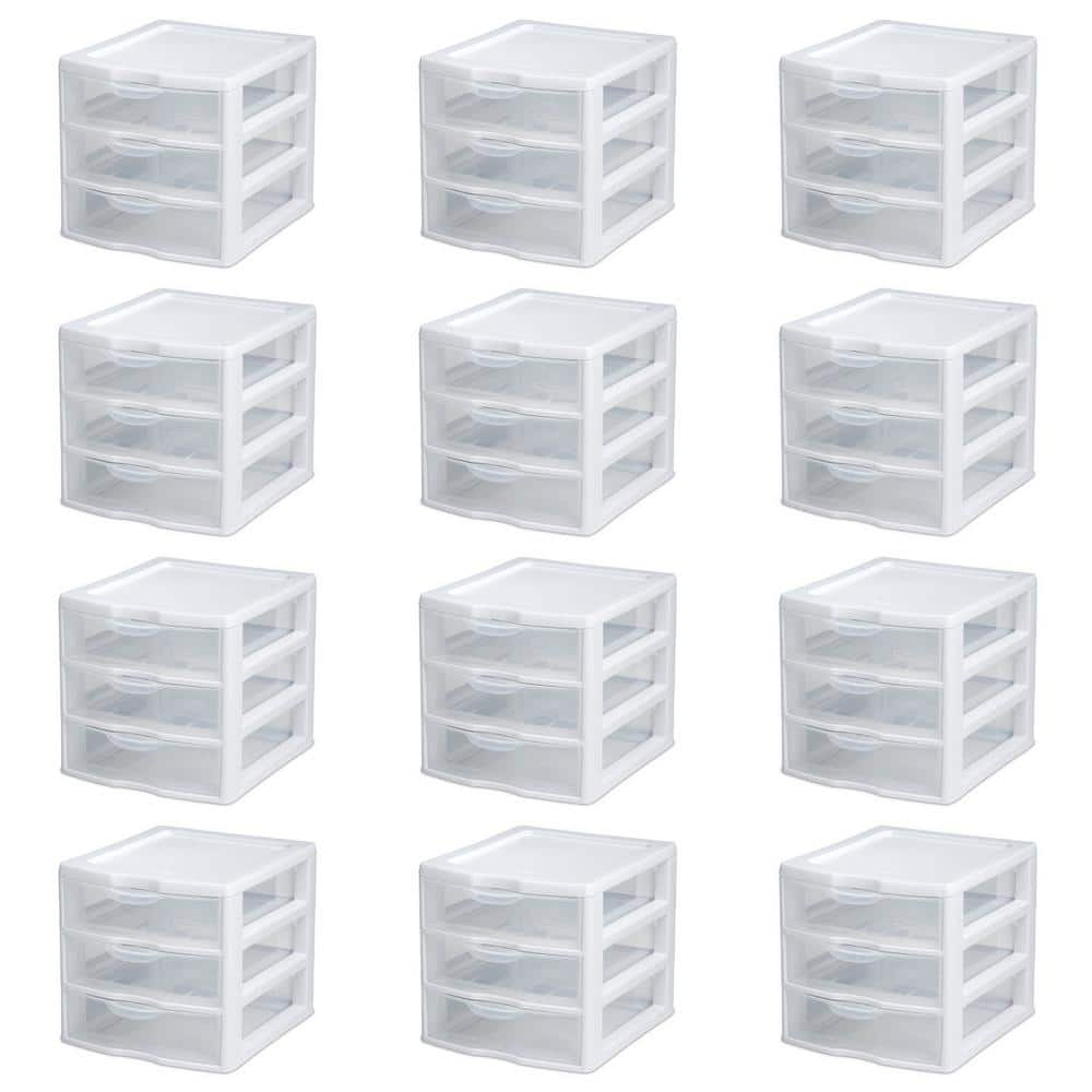 Sterilite Small 5 Drawer Desktop Storage Unit, Tabletop Organizer for Desk,  Countertop at Home, Office, Bathroom, White with Clear Drawers, 4-Pack